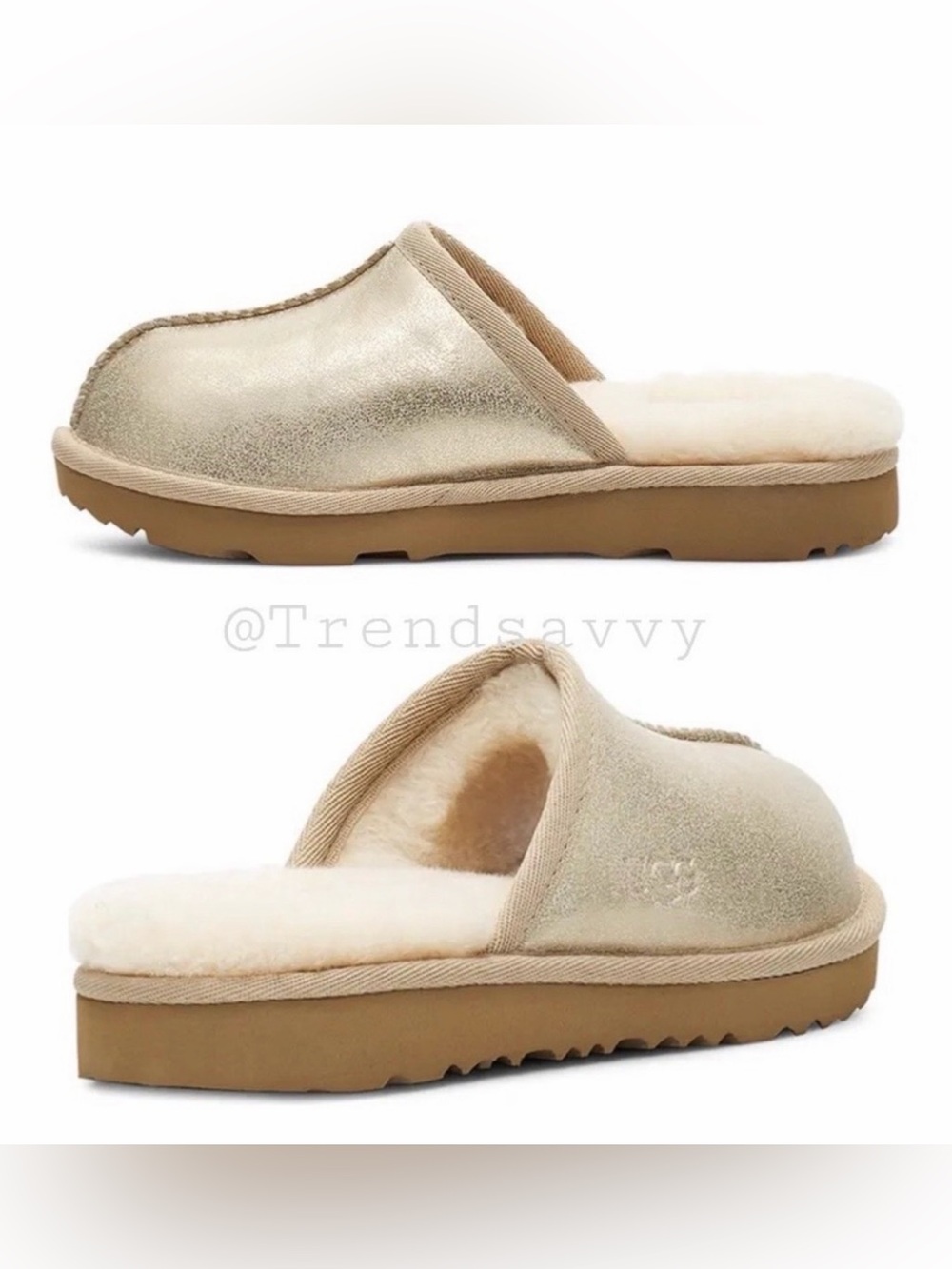 UGG Keegan Metallic Gold Slide Slippers 11M Little Kids Faux Fur Lined Cozy Gift